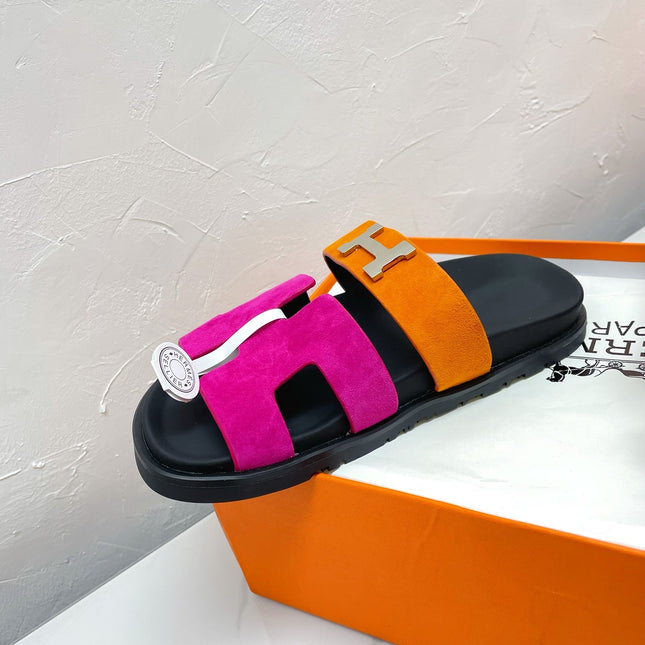 CHYPRE SANDAL DEEP PINK MIX ORANGE SUEDE WITH H BUCKLE