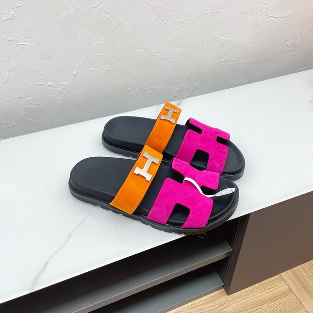 CHYPRE SANDAL DEEP PINK MIX ORANGE SUEDE WITH H BUCKLE