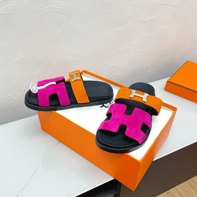 CHYPRE SANDAL DEEP PINK MIX ORANGE SUEDE WITH H BUCKLE