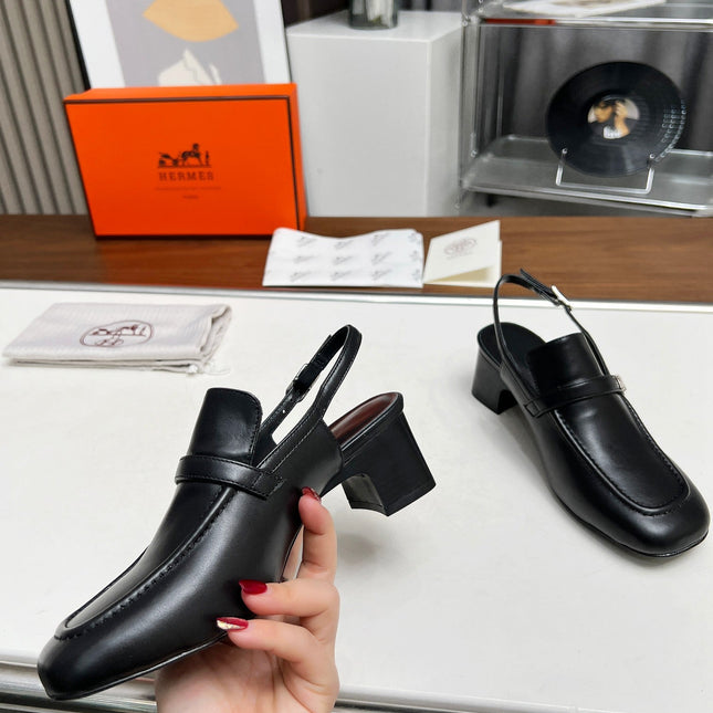 SQUARE TOE SLINGBACK BLACK CALFSKIN