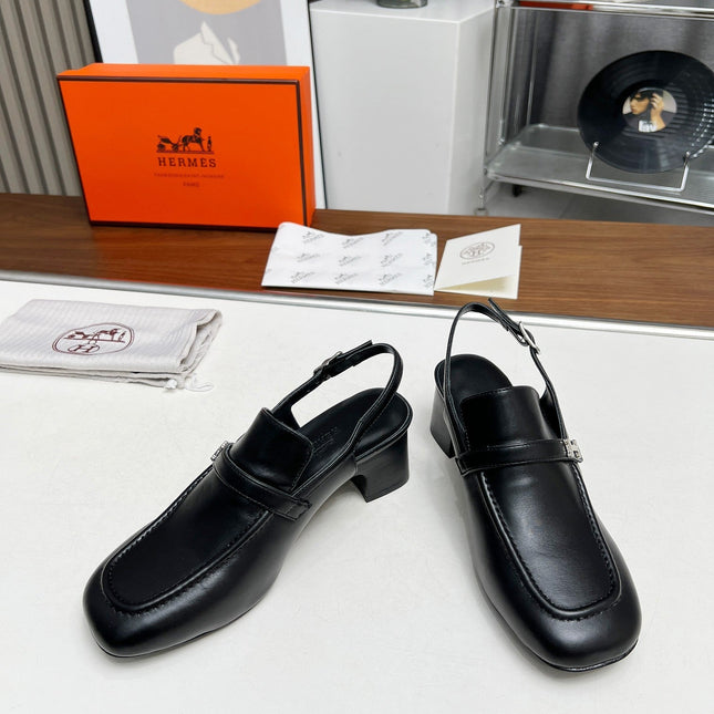 SQUARE TOE SLINGBACK BLACK CALFSKIN