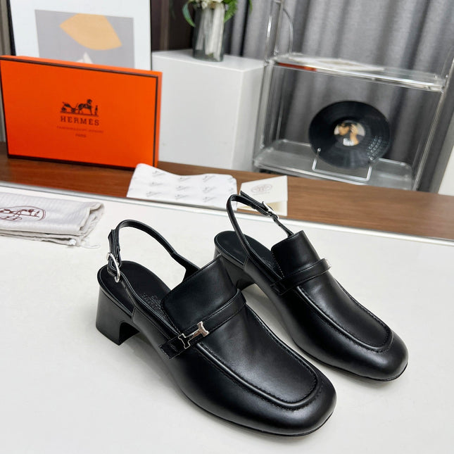 SQUARE TOE SLINGBACK BLACK CALFSKIN