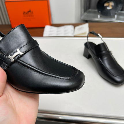 SQUARE TOE SLINGBACK BLACK CALFSKIN