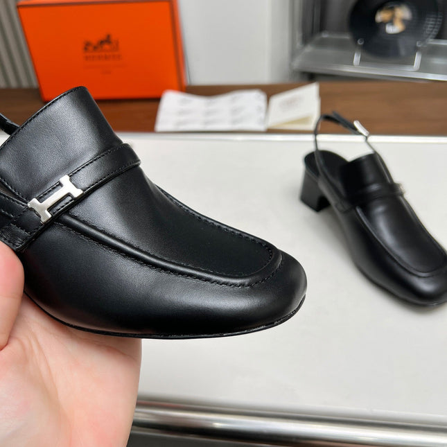 SQUARE TOE SLINGBACK BLACK CALFSKIN