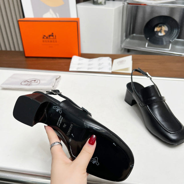 SQUARE TOE SLINGBACK BLACK CALFSKIN