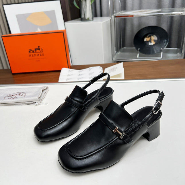 SQUARE TOE SLINGBACK BLACK CALFSKIN