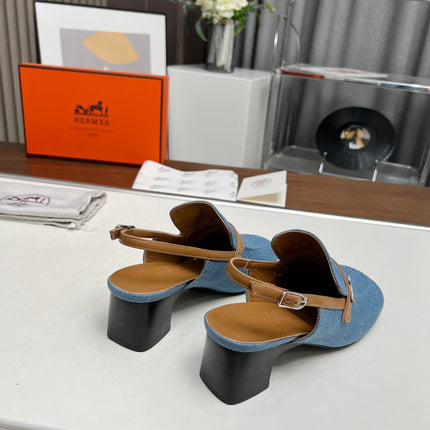 SQUARE TOE SLINGBACK DENIM CALFSKIN