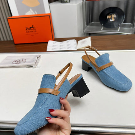 SQUARE TOE SLINGBACK DENIM CALFSKIN