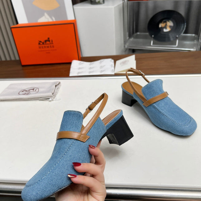 SQUARE TOE SLINGBACK DENIM CALFSKIN