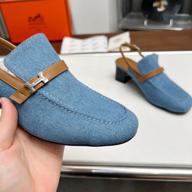 SQUARE TOE SLINGBACK DENIM CALFSKIN