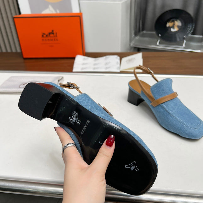 SQUARE TOE SLINGBACK DENIM CALFSKIN