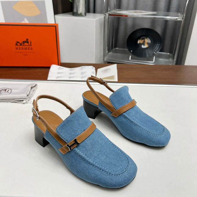 SQUARE TOE SLINGBACK DENIM CALFSKIN