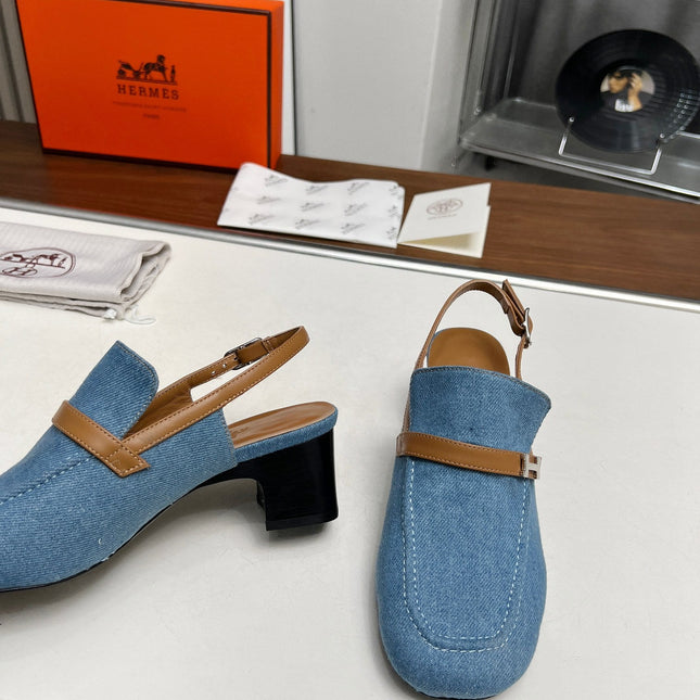 SQUARE TOE SLINGBACK DENIM CALFSKIN