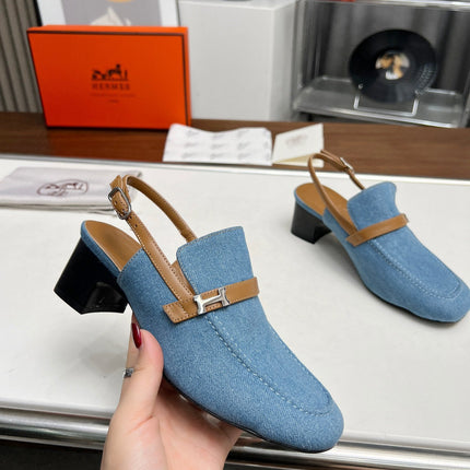 SQUARE TOE SLINGBACK DENIM CALFSKIN