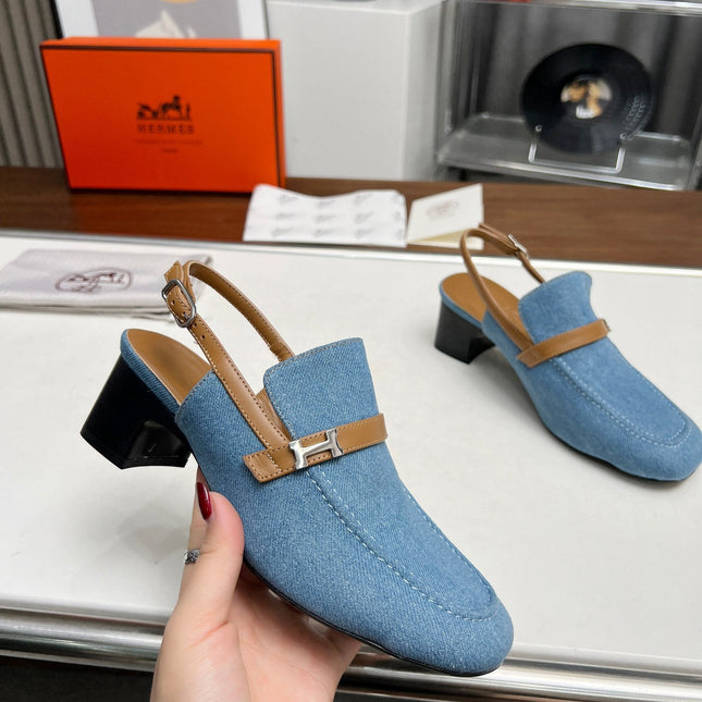 SQUARE TOE SLINGBACK DENIM CALFSKIN