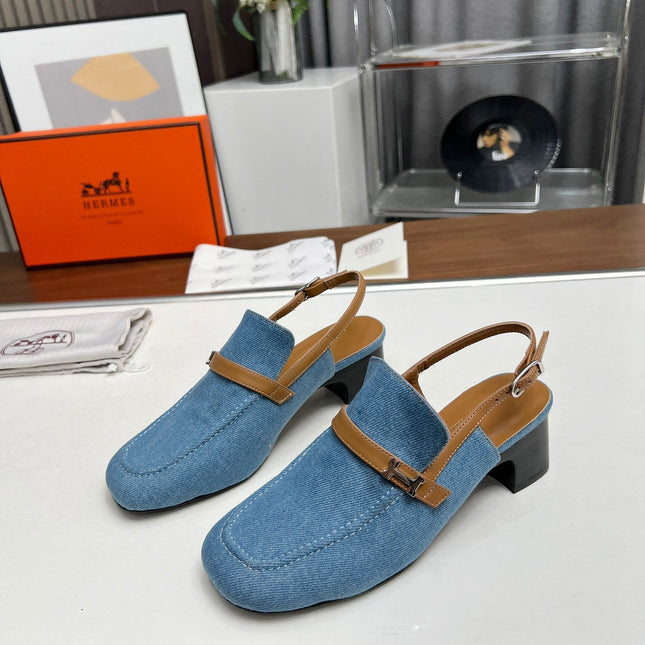 SQUARE TOE SLINGBACK DENIM CALFSKIN