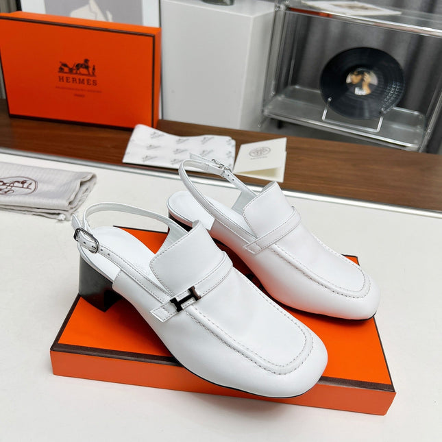 SQUARE TOE SLINGBACK SNOW CALFSKIN