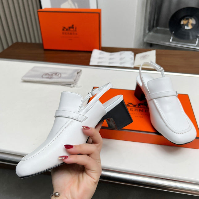 SQUARE TOE SLINGBACK SNOW CALFSKIN