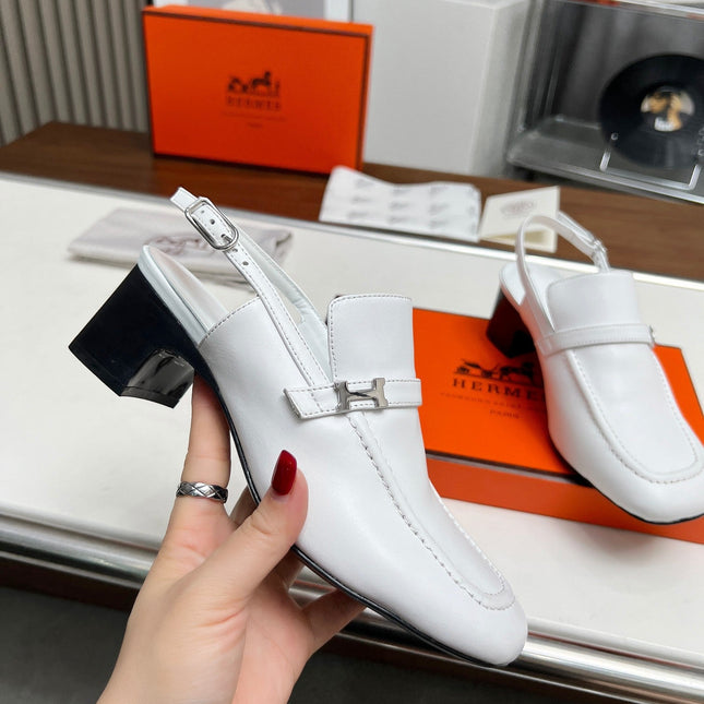 SQUARE TOE SLINGBACK SNOW CALFSKIN