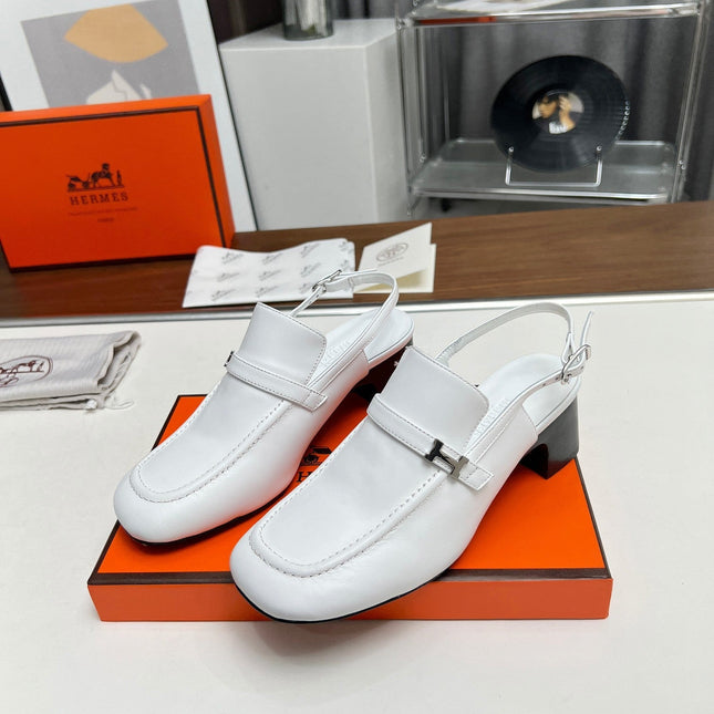 SQUARE TOE SLINGBACK SNOW CALFSKIN