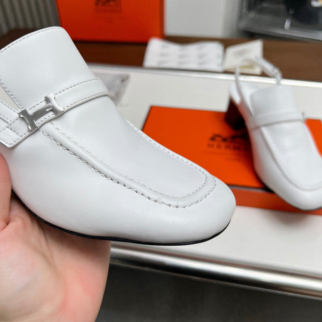 SQUARE TOE SLINGBACK SNOW CALFSKIN