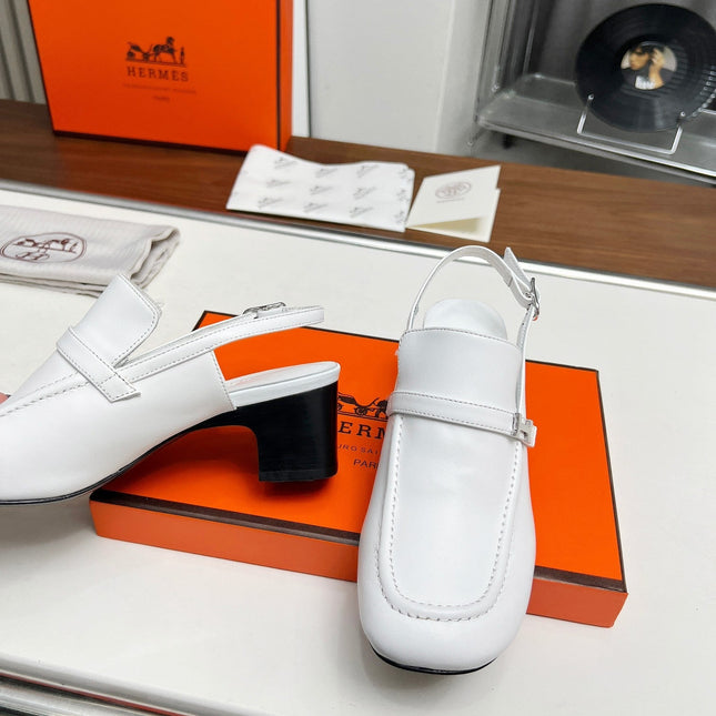 SQUARE TOE SLINGBACK SNOW CALFSKIN