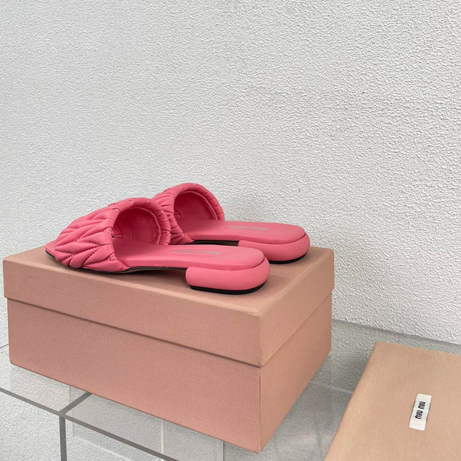 Women's Rose Red Leather Slippers