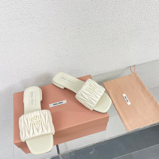Women's White Leather Slippers