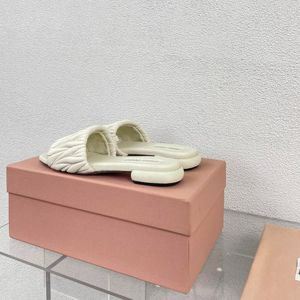 Women's White Leather Slippers