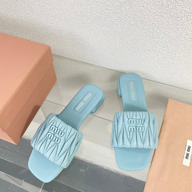 Women's Baby Blue Leather Slippers