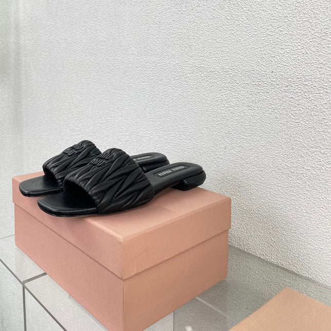 Women's Black Leather Slippers