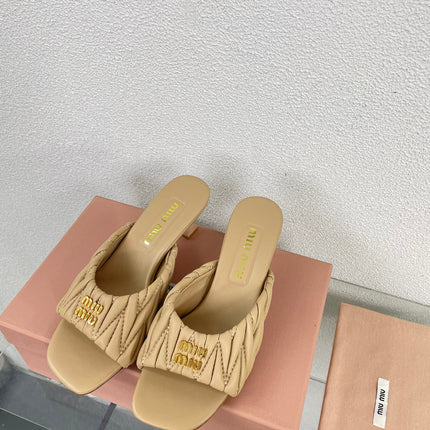 Women's Mid - Heel Apricot Leather Stylized