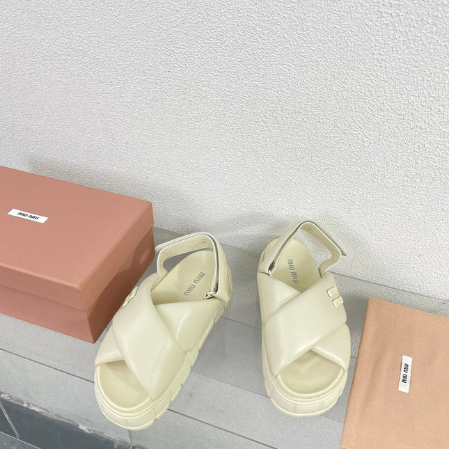 Thick-Soled Sandals Light Cream Leather