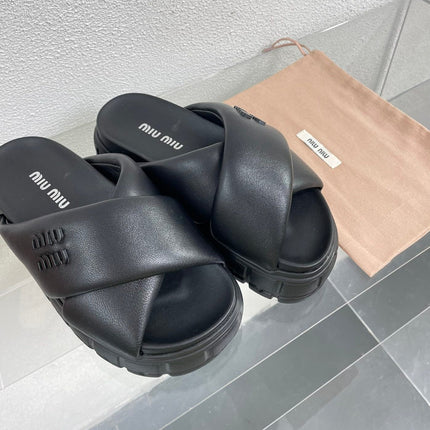 Cross Thick-Soled Black Slippers