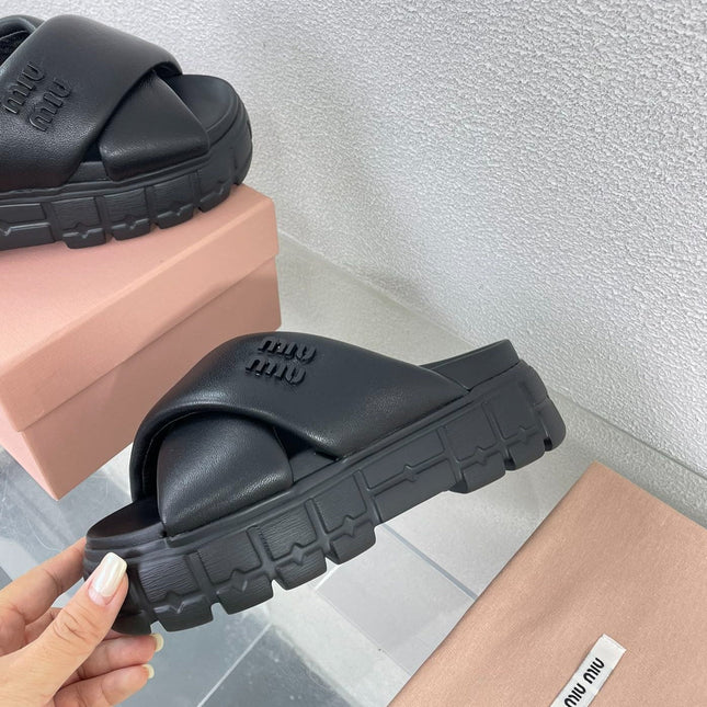Cross Thick-Soled Black Slippers