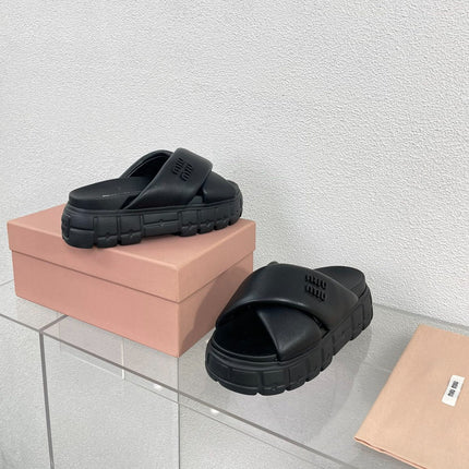 Cross Thick-Soled Black Slippers