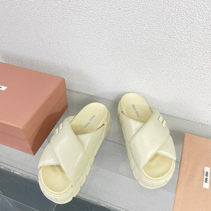 Cross Thick-Soled Light Cream Slippers