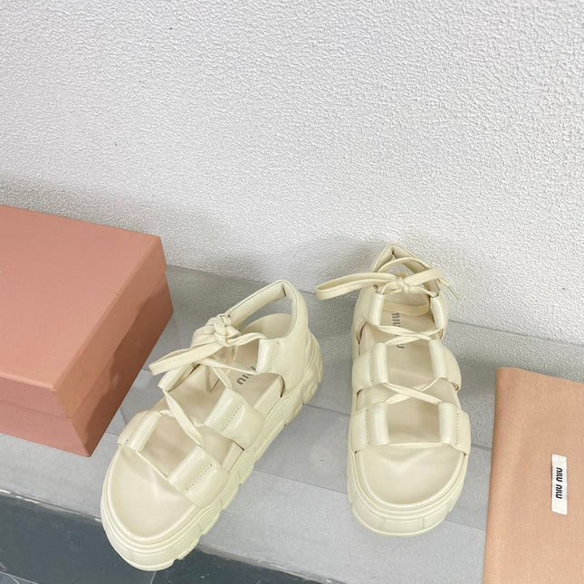 Roman Strap Thick-Soled Cream Sandals