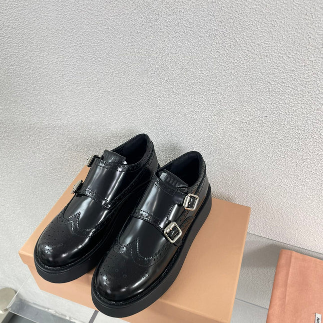 Baroque Thick-Soled Oxford Shoes Black Calfskin