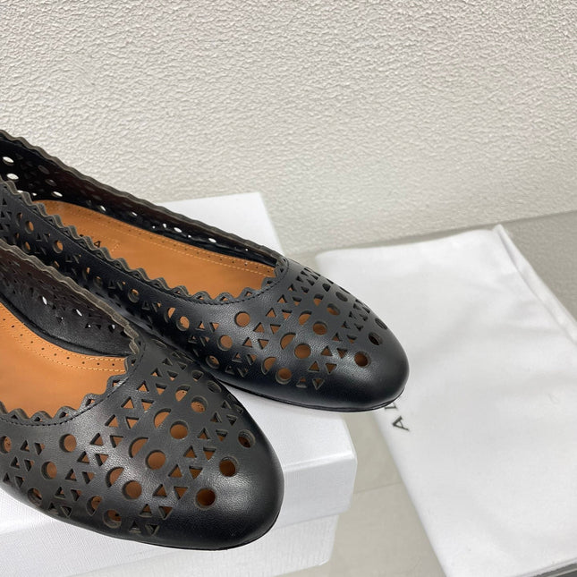ALAIA BALLET FLAT IN BLACK MESH LAMBSKIN