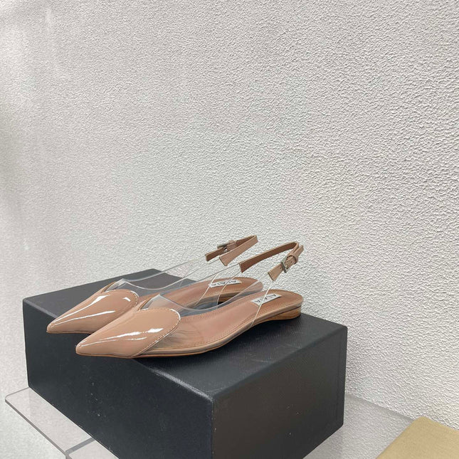 ALAIA LE COEUR FLAT SLINGBACKS IN BEIGE PATENT LAMBSKIN