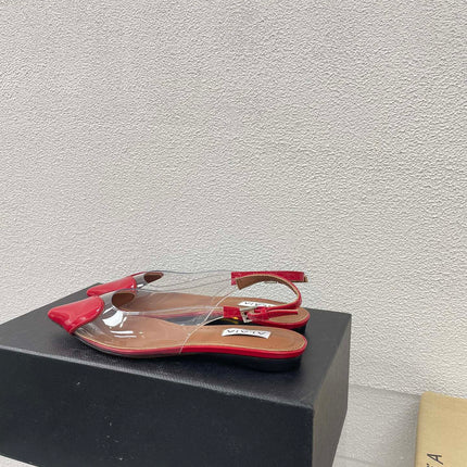 ALAIA LE COEUR FLAT SLINGBACKS IN CHERRY RED PATENT LAMBSKIN