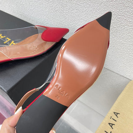 ALAIA LE COEUR FLAT SLINGBACKS IN CHERRY RED PATENT LAMBSKIN
