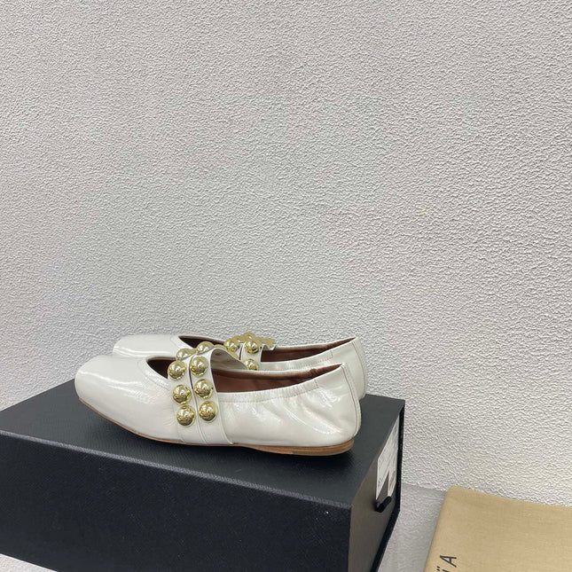 ALAIA MARY JANE PEARL IN GLOSSY WHITE LAMBSKIN
