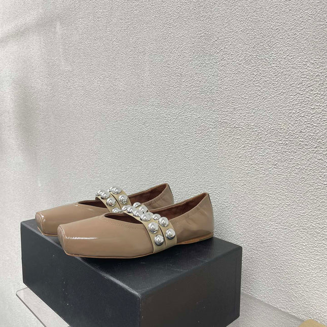 ALAIA MARY JANE PEARL IN GLOSSY BEIGE LAMBSKIN