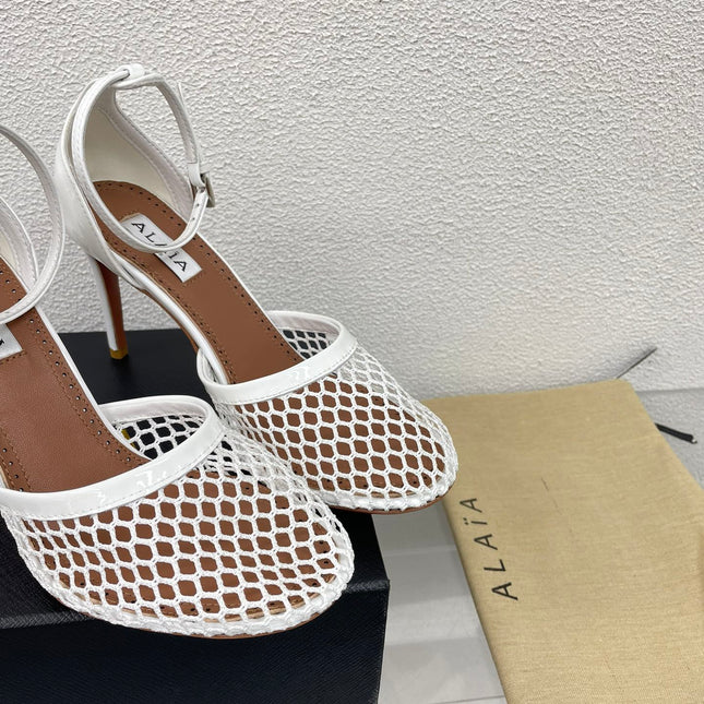 ALAIA HIGH FISHNET 9 CM PUMPS IN WHITE MESH