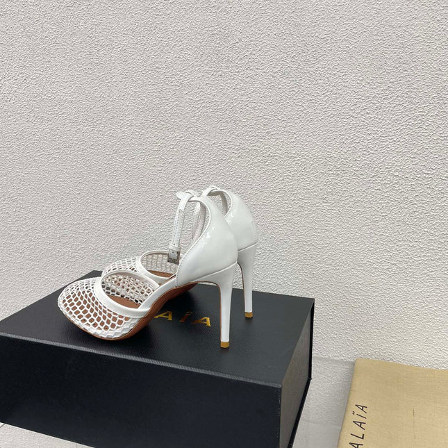 ALAIA HIGH FISHNET 9 CM PUMPS IN WHITE MESH