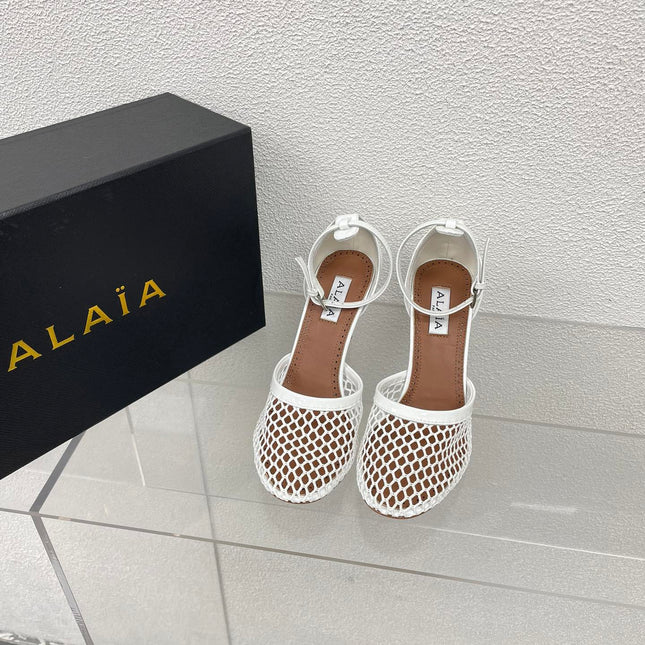 ALAIA HIGH FISHNET 9 CM PUMPS IN WHITE MESH