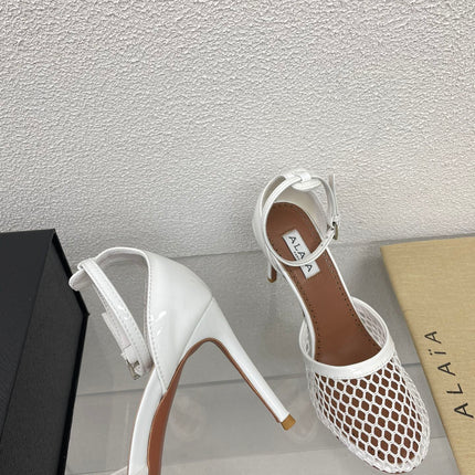 ALAIA HIGH FISHNET 9 CM PUMPS IN WHITE MESH