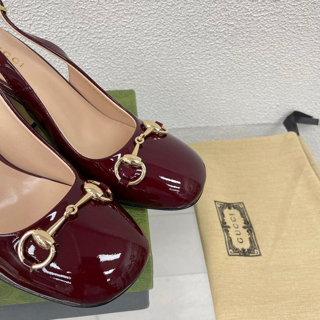 GG WOMEN'S HORSEBIT SLINGBACK 95MM IN WINE RED CALFSKIN
